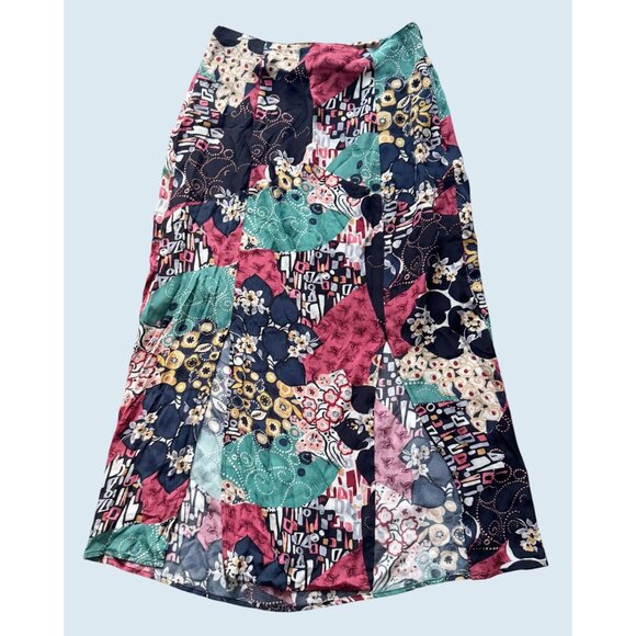 ANTHROPOLOGIE x KACHEL Hallie Patchwork Print Front Slit Midi Skirt Sz 6 - Picture 2 of 7